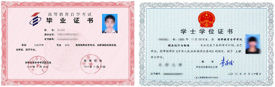 山東成人教育(自考、成考、網教和開放大學)畢業證書與學位證書樣本